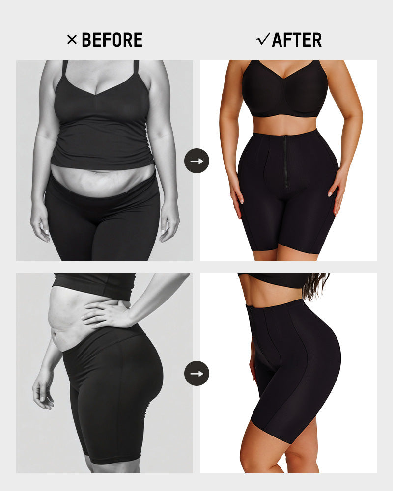 High-Waisted Zip-Up Tummy-Control Shaping Shorts