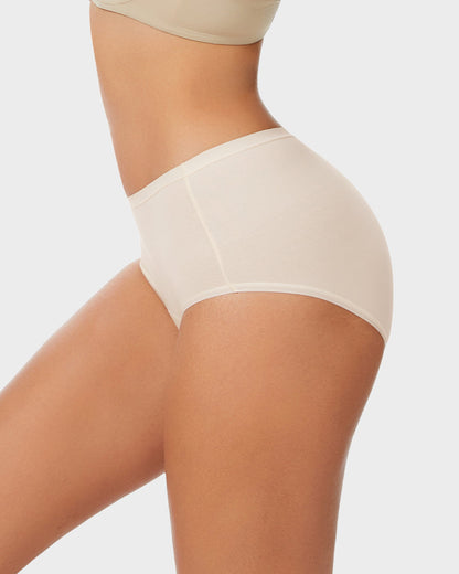 High-Waisted Cotton Panties with Extended Gusset and Antibacterial Lining — Pack of 4