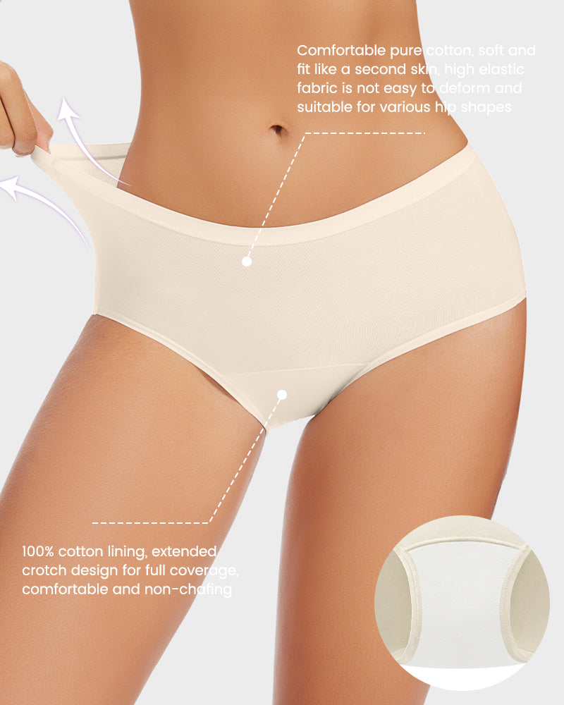 High-Waisted Cotton Panties with Extended Gusset and Antibacterial Lining — Pack of 4