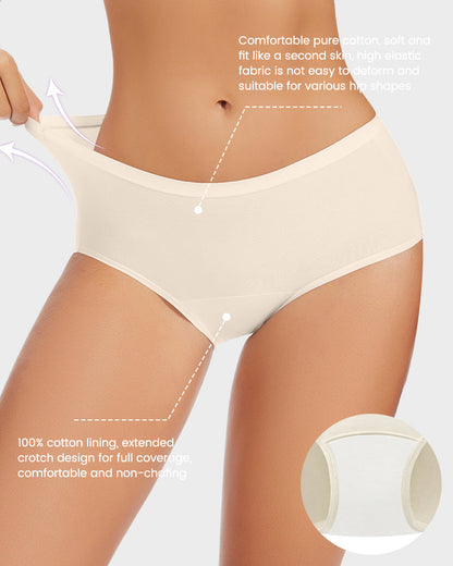 High-Waisted Cotton Panties with Extended Gusset and Antibacterial Lining — Pack of 4