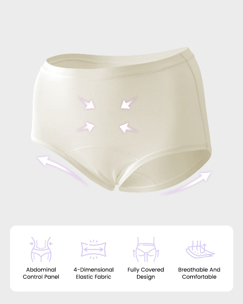 High-Waisted Cotton Panties with Extended Gusset and Antibacterial Lining — Pack of 4