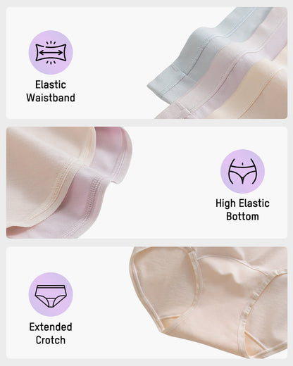 High-Waisted Cotton Panties with Extended Gusset and Antibacterial Lining — Pack of 4