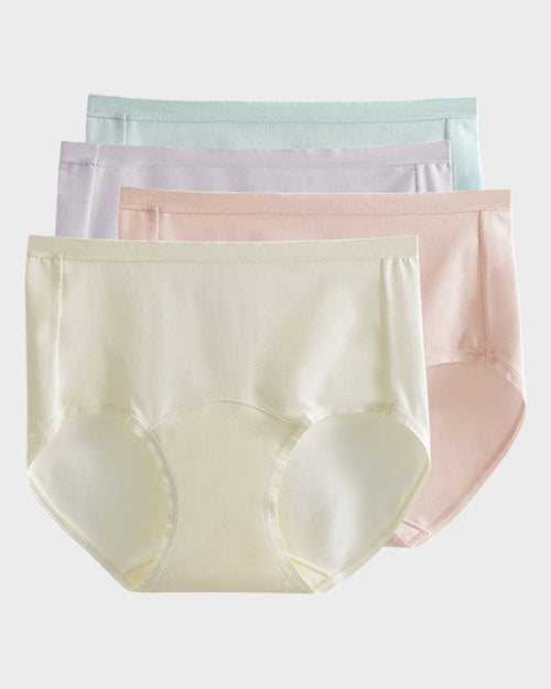 High-Waisted Cotton Panties with Extended Gusset and Antibacterial Lining — Pack of 4