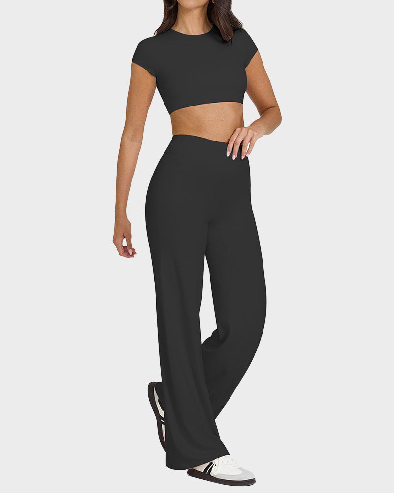 Pantalon de Yoga Taille Haute Élastique à Jambes Larges