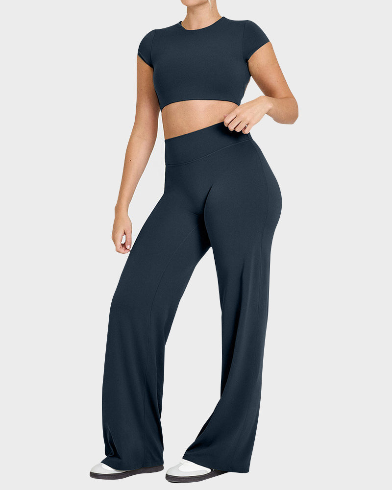 Pantalon de Yoga Taille Haute Élastique à Jambes Larges