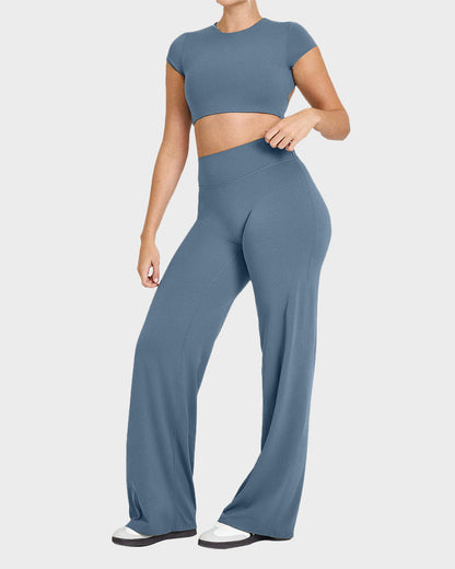 Pantalon de Yoga Taille Haute Élastique à Jambes Larges