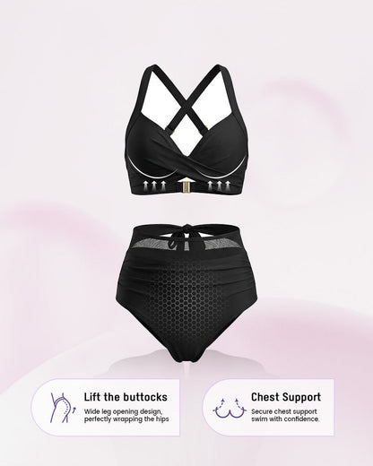 High-Waisted Tummy-Control Mesh-Panel Bikini Set