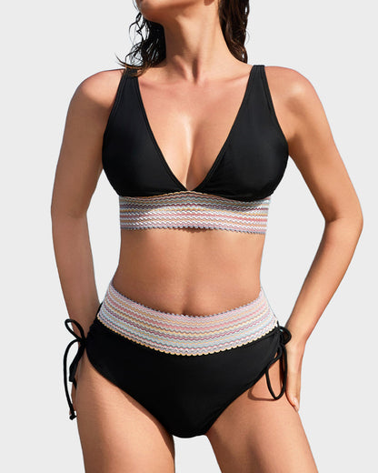 High-Waisted Color Block Tummy Control Bikini