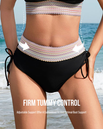 High-Waisted Color Block Tummy Control Bikini