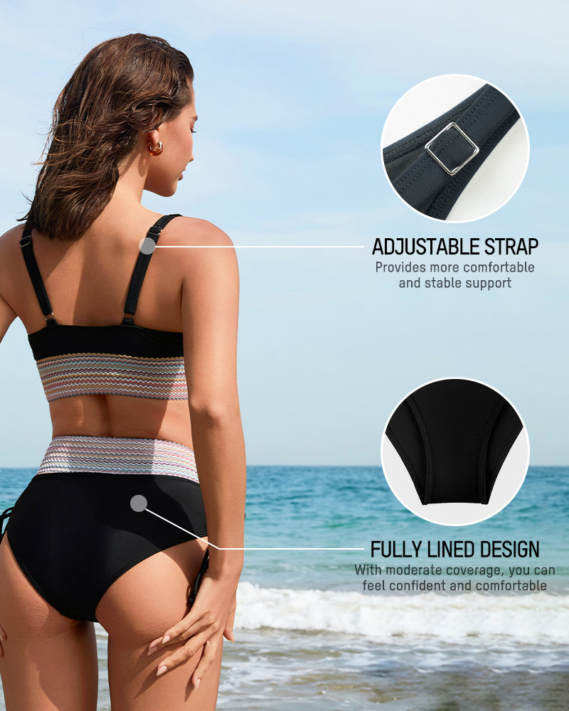 High-Waisted Color Block Tummy Control Bikini