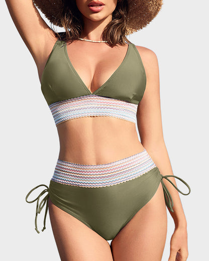 High-Waisted Color Block Tummy Control Bikini
