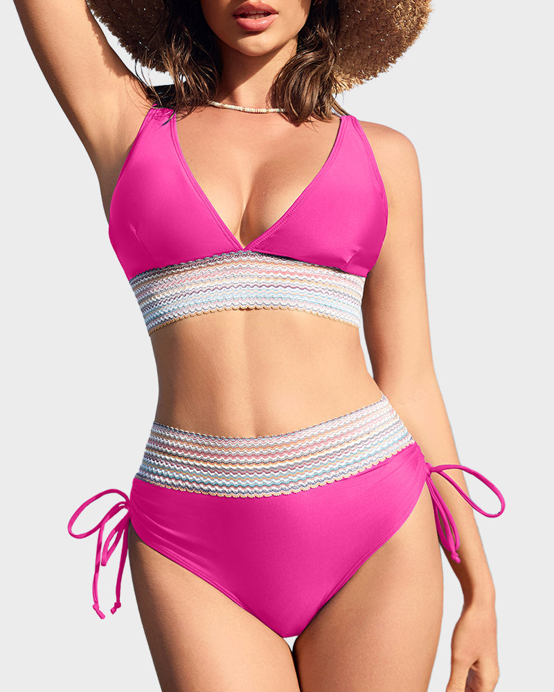 High-Waisted Color Block Tummy Control Bikini