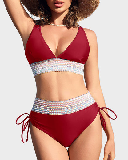 High-Waisted Color Block Tummy Control Bikini