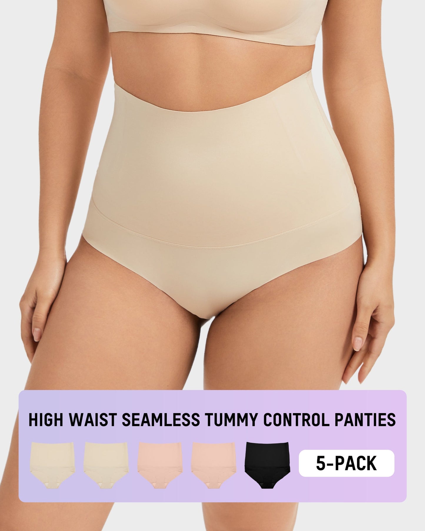 Seamless High-Waisted Tummy-Control Panties — Pack of 5