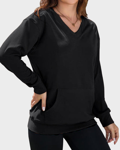 Oversize-Sweatshirt mit V-Ausschnitt und Fleece-Futter, ohne Kapuze