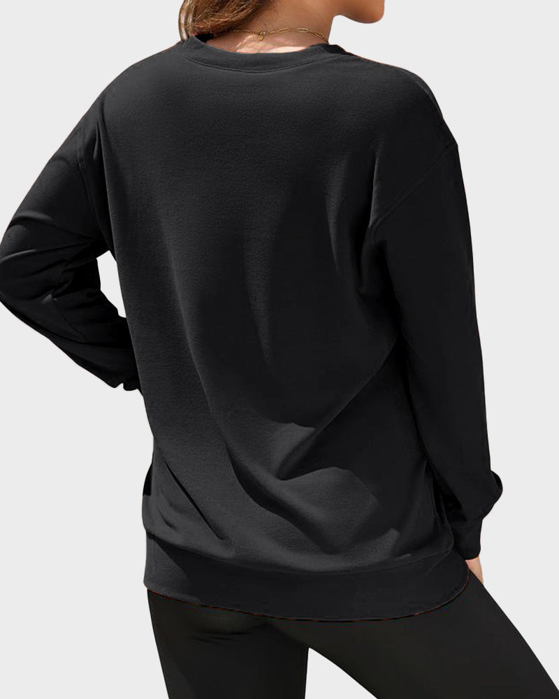 Oversize-Sweatshirt mit V-Ausschnitt und Fleece-Futter, ohne Kapuze