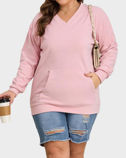 Oversize-Sweatshirt mit V-Ausschnitt und Fleece-Futter, ohne Kapuze