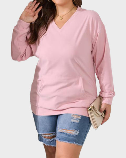 Oversize-Sweatshirt mit V-Ausschnitt und Fleece-Futter, ohne Kapuze