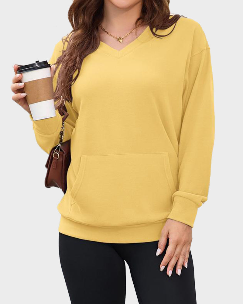 Oversize-Sweatshirt mit V-Ausschnitt und Fleece-Futter, ohne Kapuze