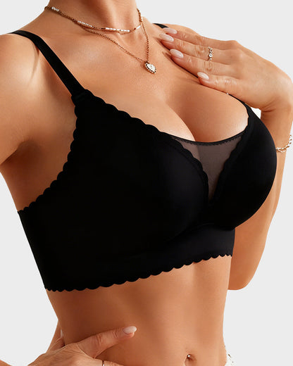 Bralette Push-Up Sans Armatures en Dentelle Festonnée
