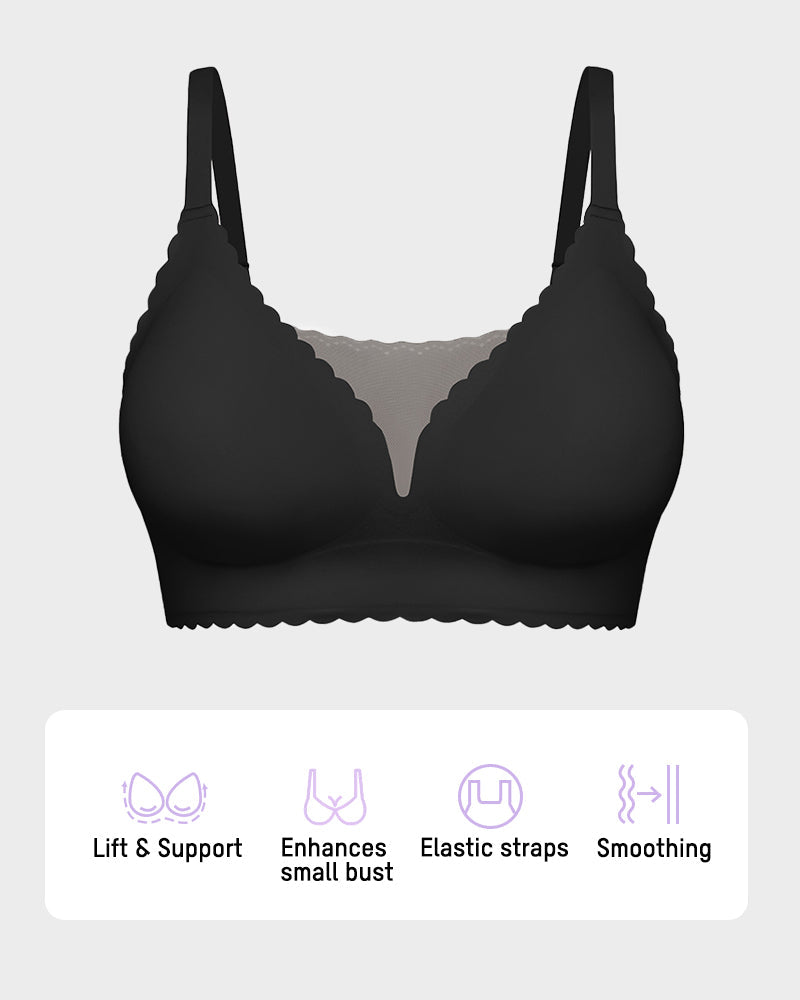 Bralette Push-Up Sans Armatures en Dentelle Festonnée