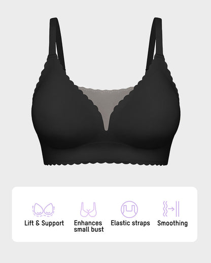 Bralette Push-Up Sans Armatures en Dentelle Festonnée
