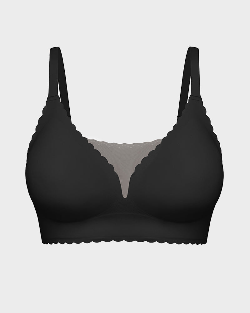 Bralette Push-Up Sans Armatures en Dentelle Festonnée