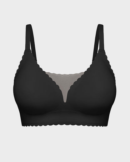 Bralette Push-Up Sans Armatures en Dentelle Festonnée