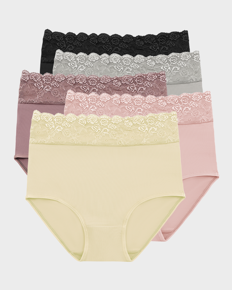 Lace-Trim Cotton Hipster Panties (5-Pack)