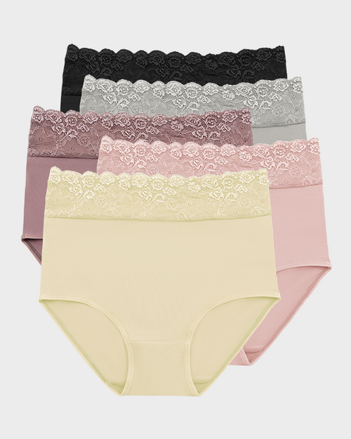 Lace-Trim Cotton Hipster Panties (5-Pack)