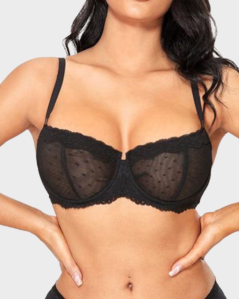 Sheer Lace Underwire Unlined Demi Balconette Bra