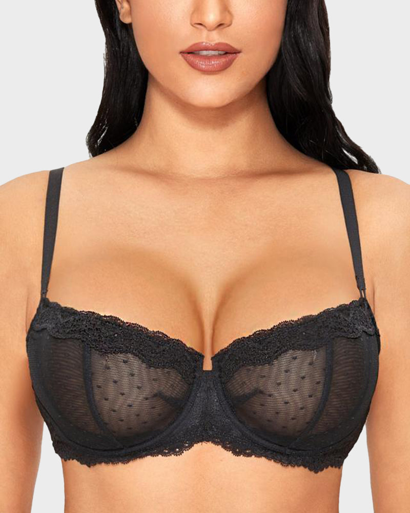 Sheer Lace Underwire Unlined Demi Balconette Bra
