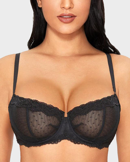 Sheer Lace Underwire Unlined Demi Balconette Bra