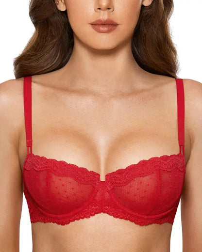 Sheer Lace Underwire Unlined Demi Balconette Bra