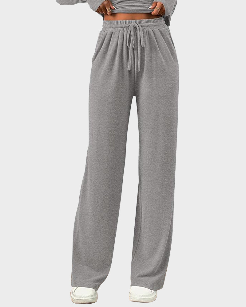 2-Piece Lounge Set: Long-Sleeve Tee and Wide-Leg Pants