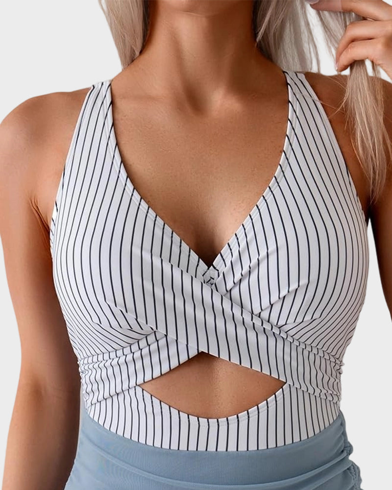 Mesh Cutout Tummy-Flattening One-Piece Swim Dress