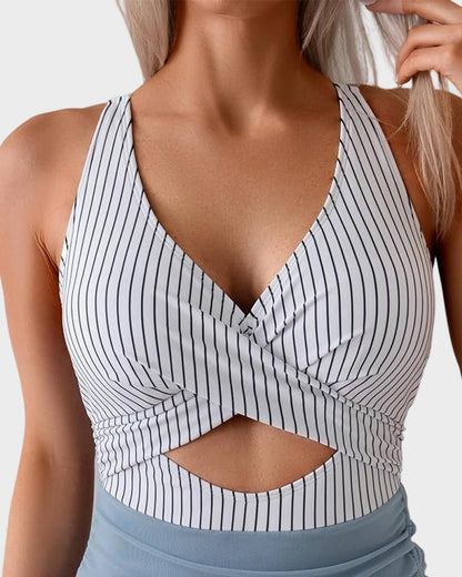Mesh Cutout Tummy-Flattening One-Piece Swim Dress