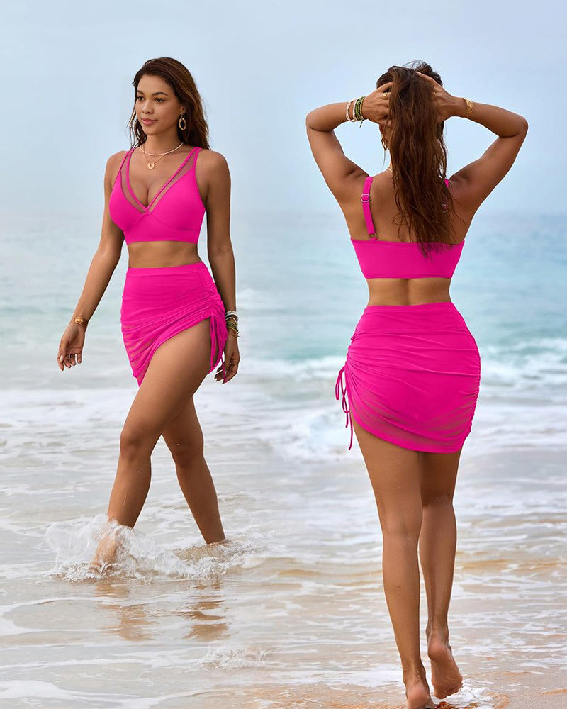 High Waist Bikini-Set mit Pareo und Bauchkontrolle