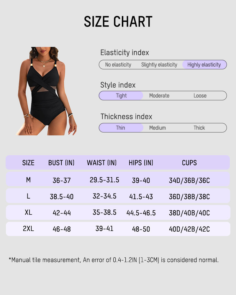 Mesh Panel One-Piece Swimsuit with Metallic Accent