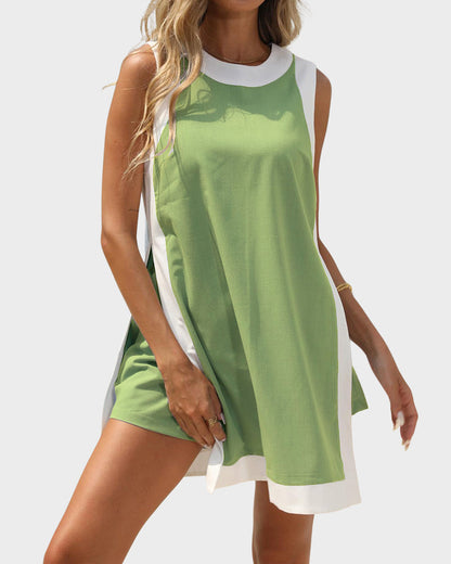 Minimalist High-Slit Color-Block Set with Shorts