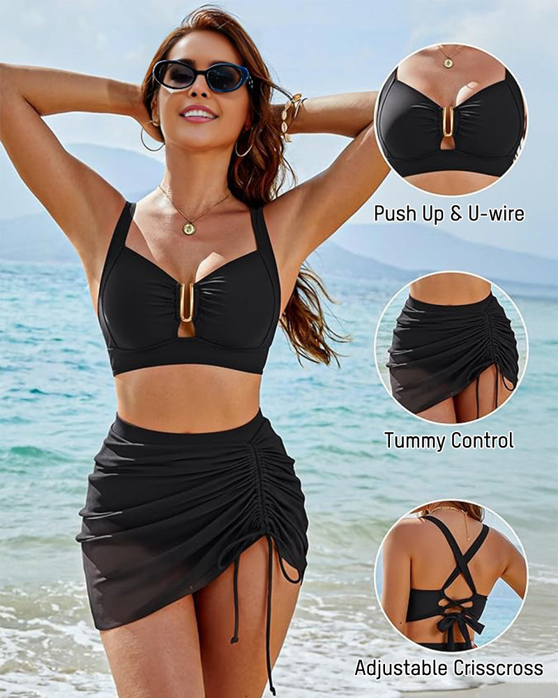 U-Wire Tummy Control Bikini Skirt Set