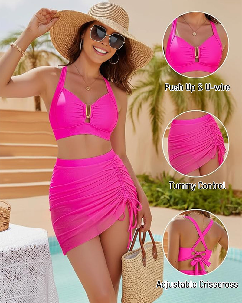 U-Wire Tummy Control Bikini Skirt Set