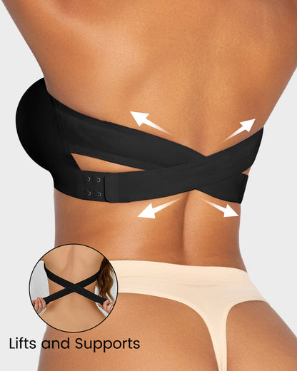 Crossover Non-Slip Side-Clasp Strapless Bra