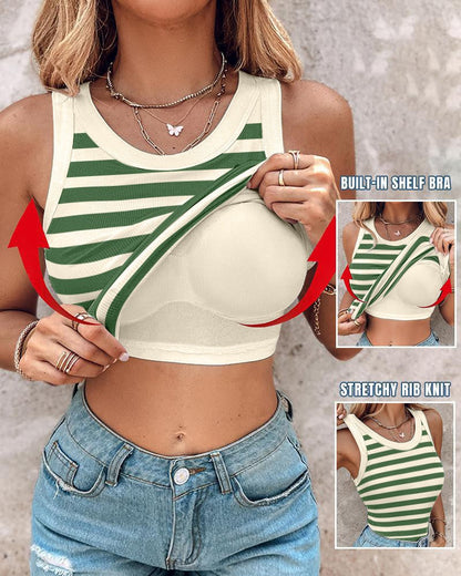 Tanktop mit integriertem BH, Rundhalsausschnitt, gerippt