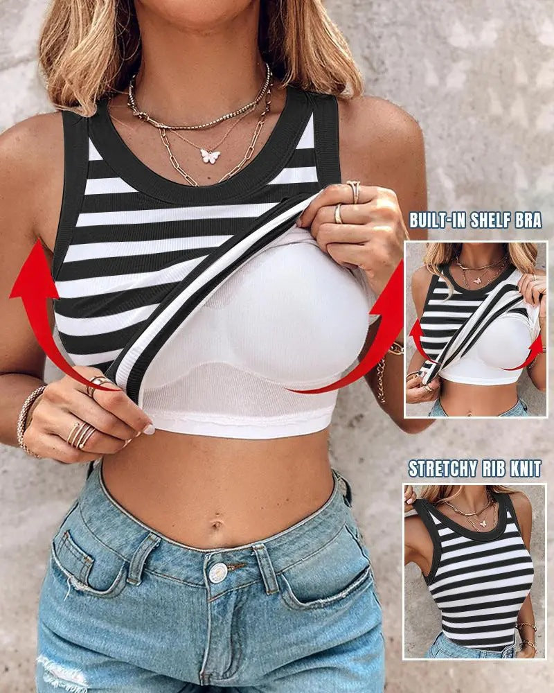 Tanktop mit integriertem BH, Rundhalsausschnitt, gerippt