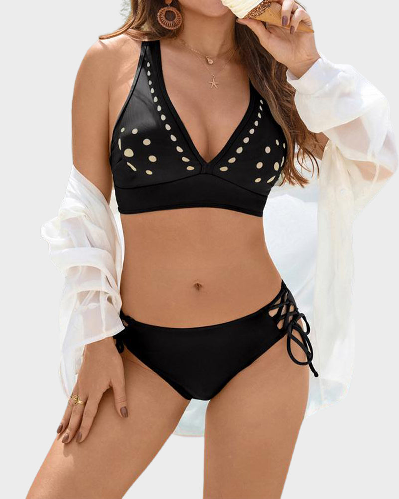 Cut-Out V-Neck Two-Piece Tie Bikini