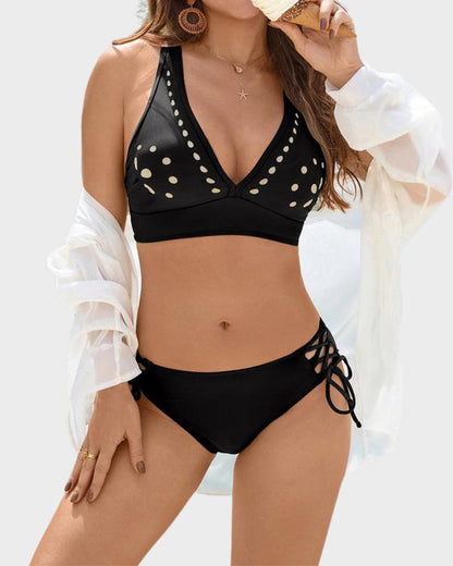 Cut-Out V-Neck Two-Piece Tie Bikini