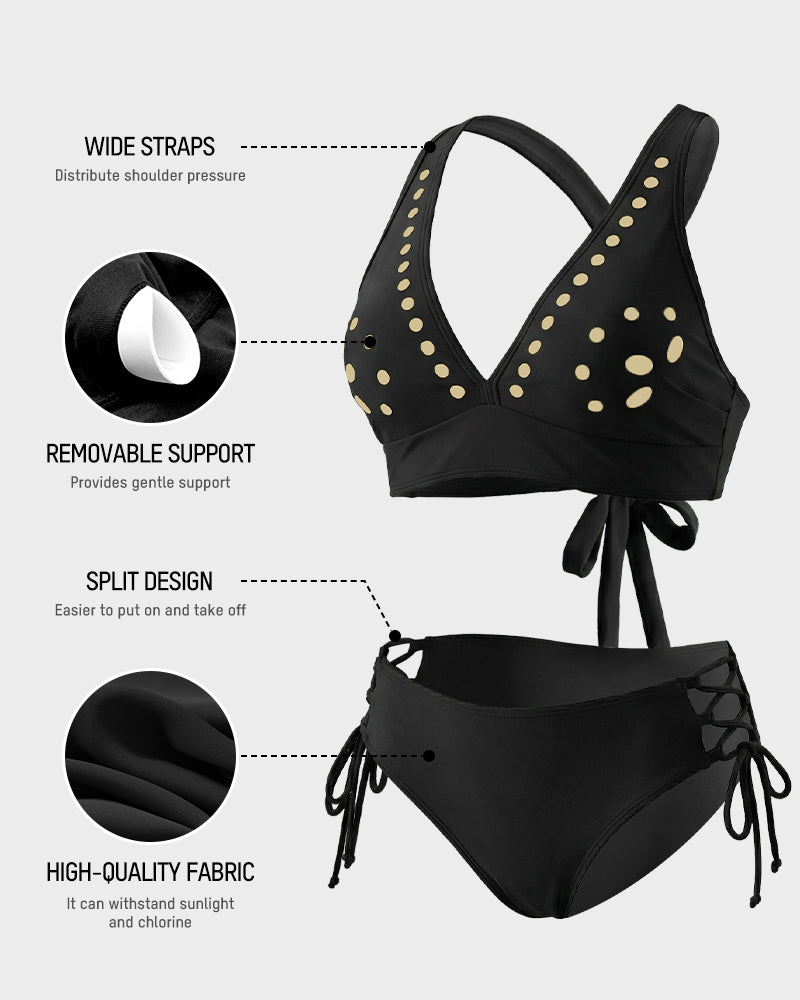 Cut-Out V-Neck Two-Piece Tie Bikini