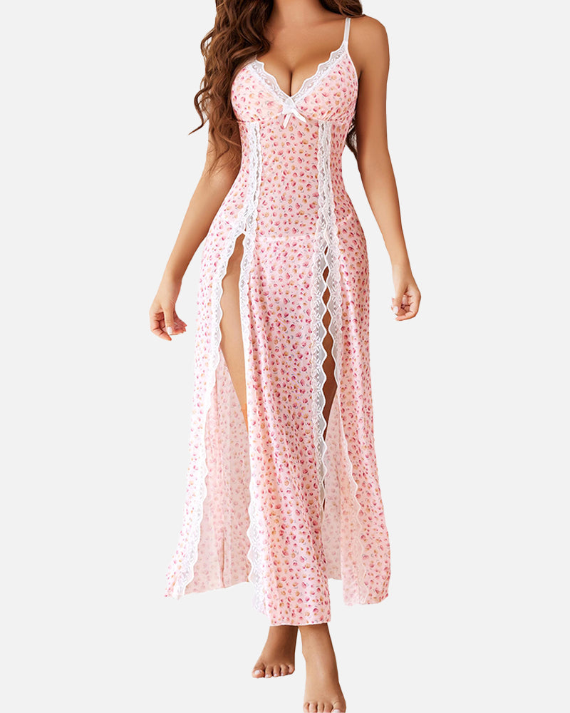 Negligee aus Mesh mit V-Ausschnitt und Seitenschlitz