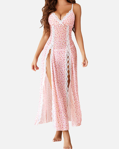 Negligee aus Mesh mit V-Ausschnitt und Seitenschlitz